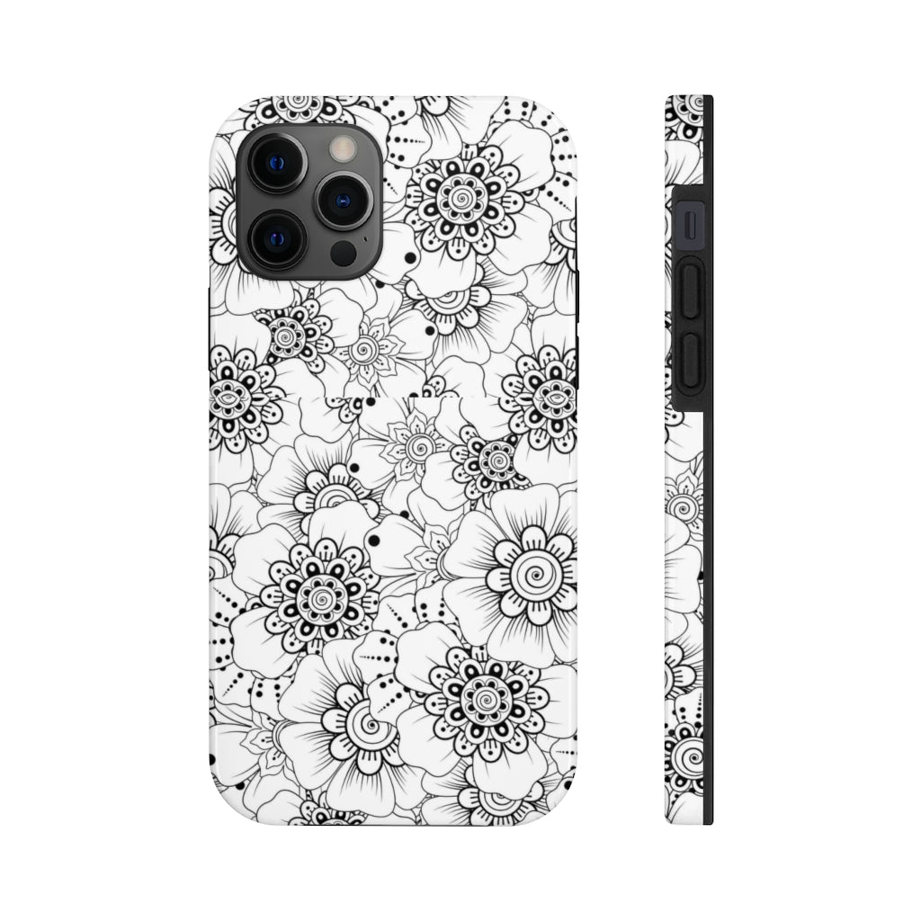 Black and White Floral Tough Phone Case - Super-Cute & Impact Resistant for iPhones & Samsung - We Love Your Gift