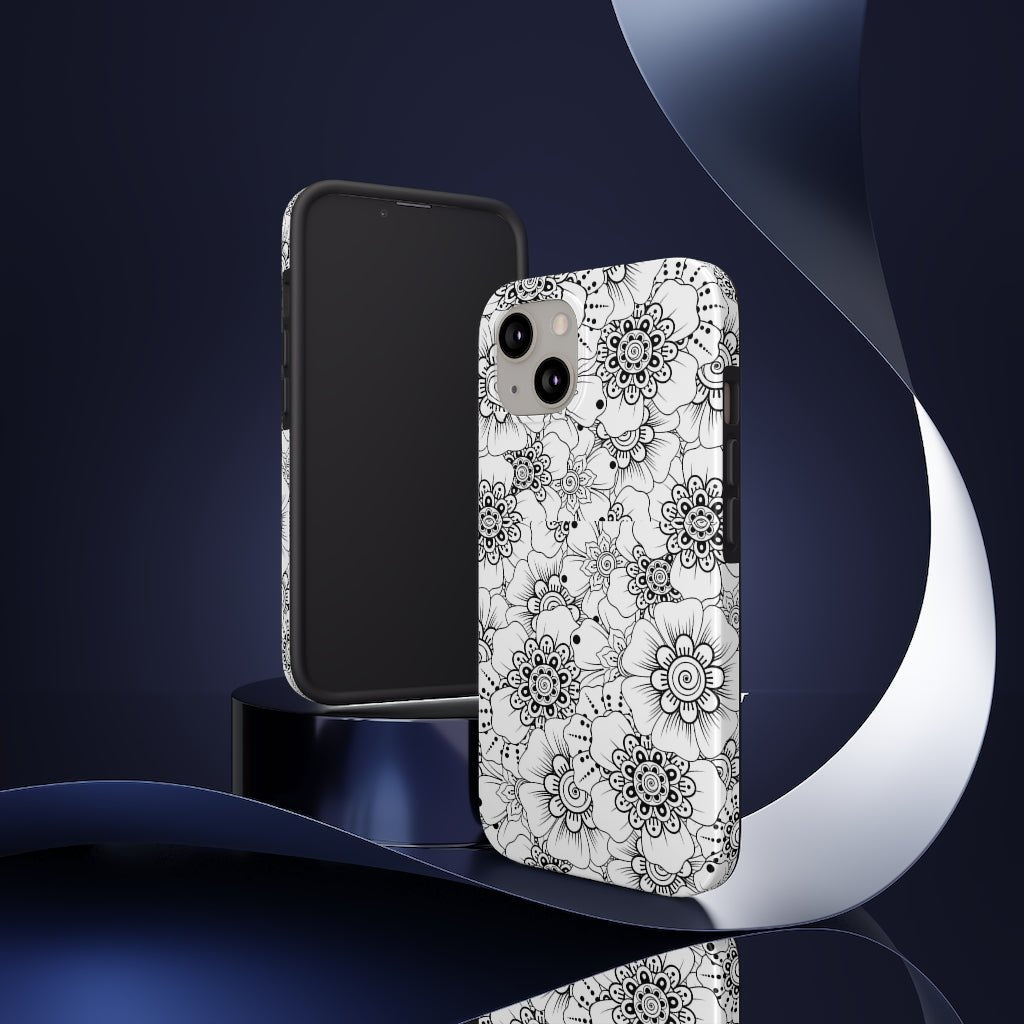 Black and White Floral Tough Phone Case - Super-Cute & Impact Resistant for iPhones & Samsung - We Love Your Gift