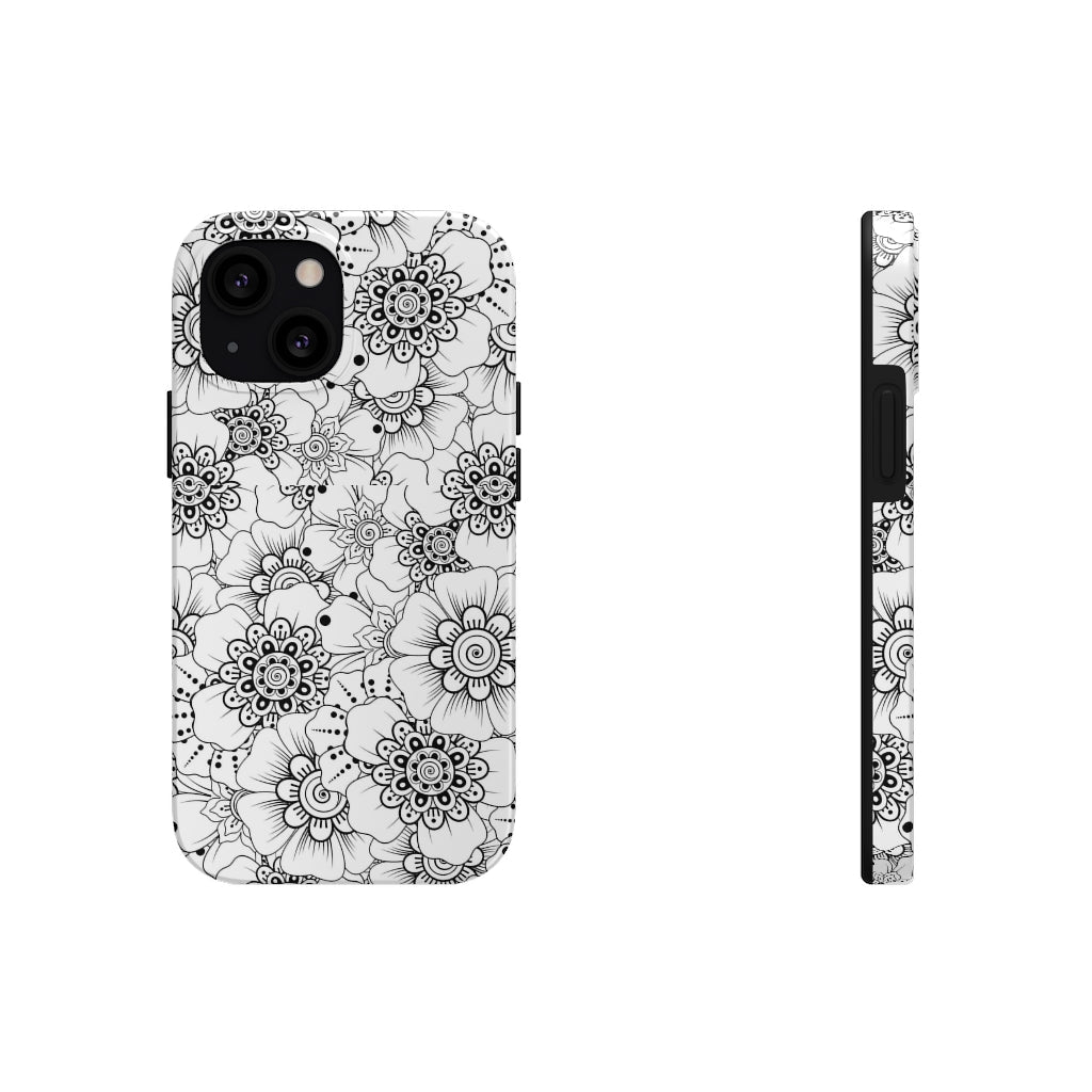 Black and White Floral Tough Phone Case - Super-Cute & Impact Resistant for iPhones & Samsung - We Love Your Gift