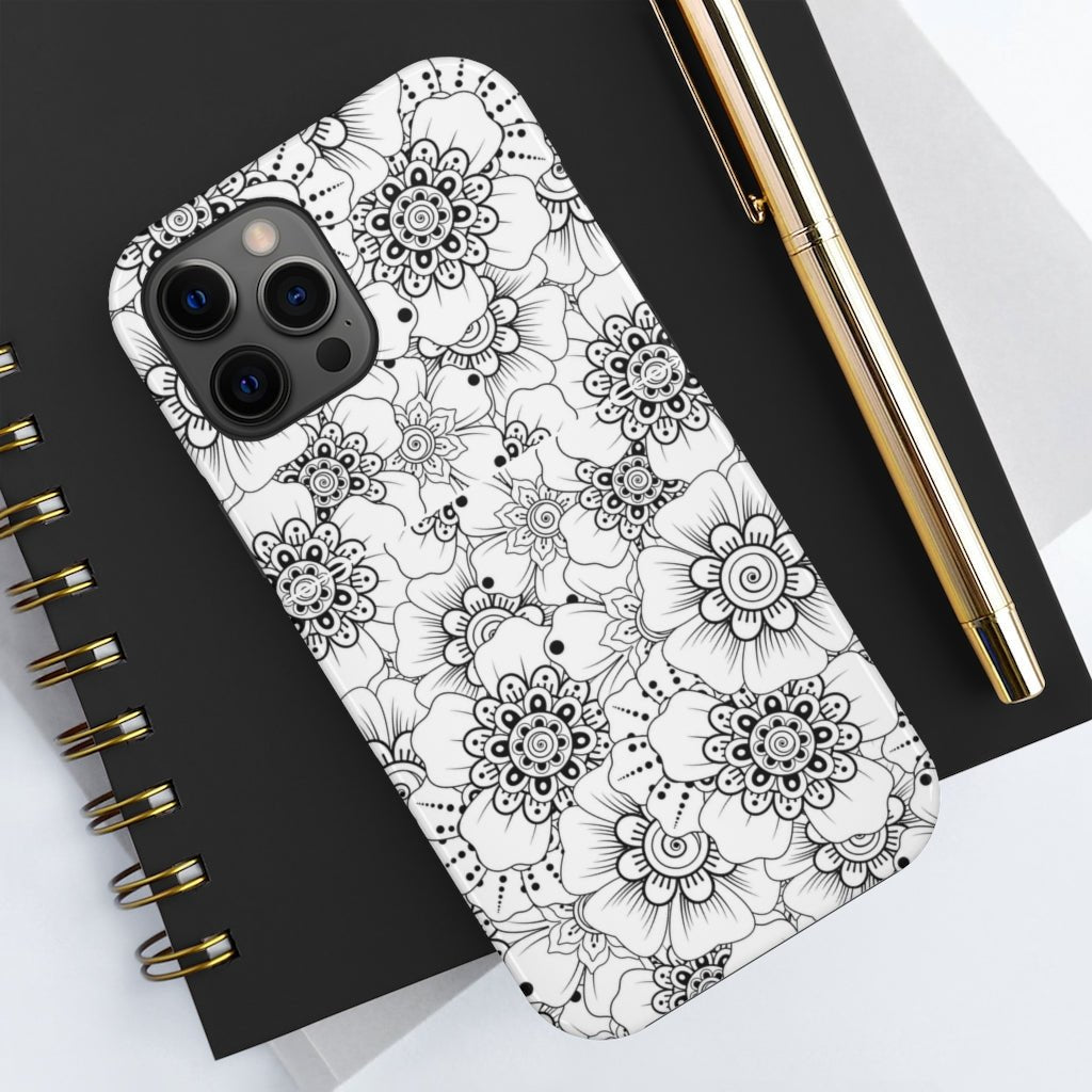 Black and White Floral Tough Phone Case - Super-Cute & Impact Resistant for iPhones & Samsung - We Love Your Gift