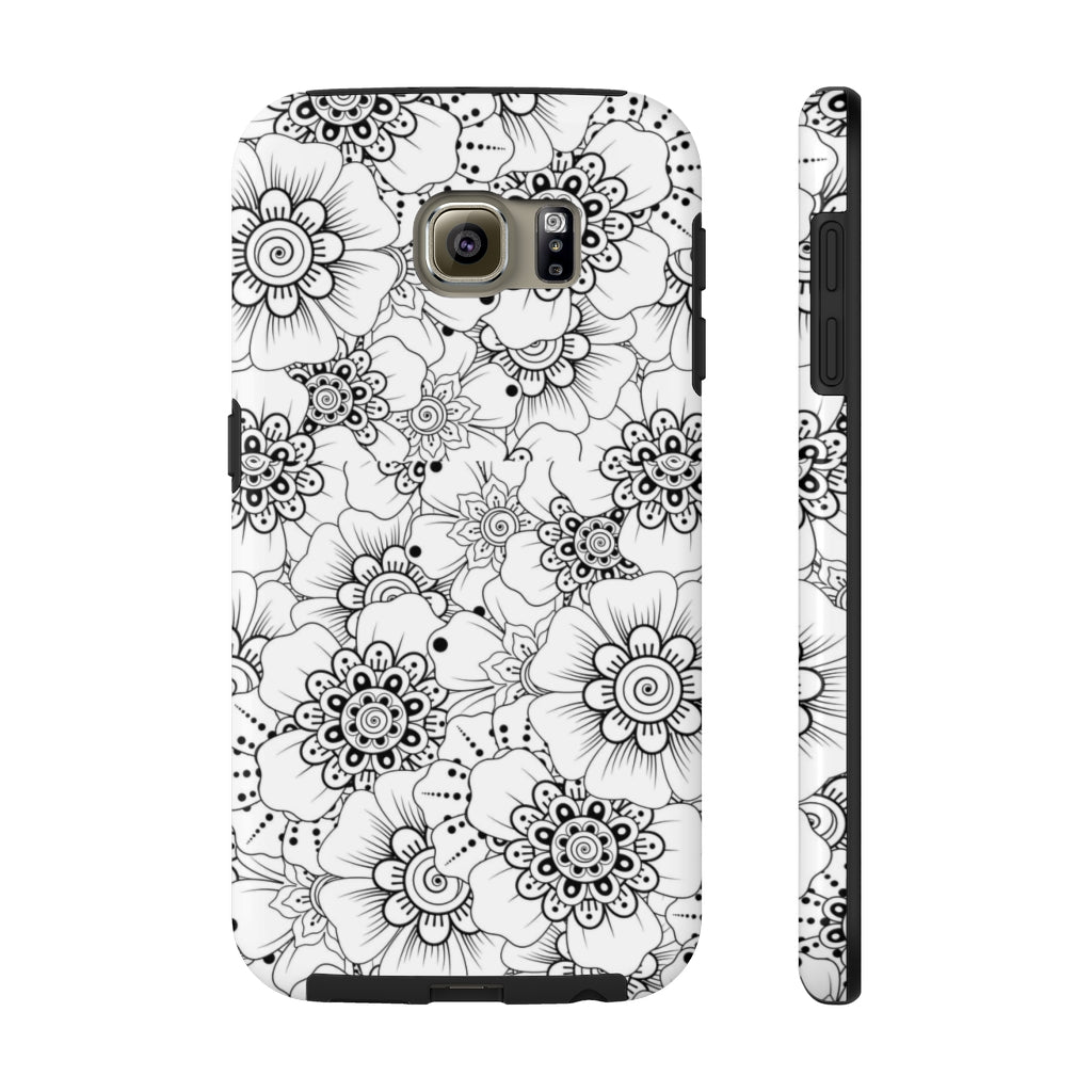 Black and White Floral Tough Phone Case - Super-Cute & Impact Resistant for iPhones & Samsung - We Love Your Gift