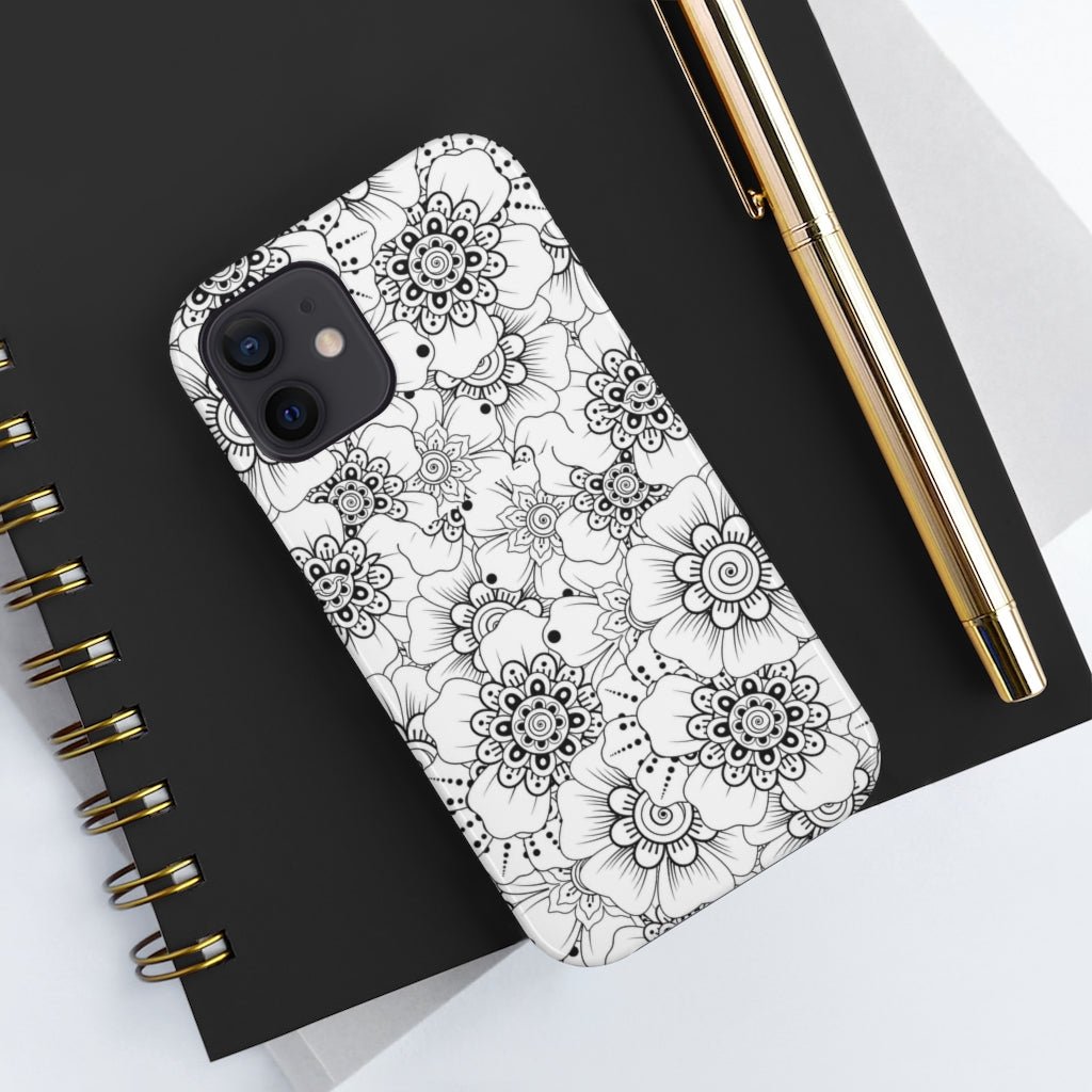 Black and White Floral Tough Phone Case - Super-Cute & Impact Resistant for iPhones & Samsung - We Love Your Gift