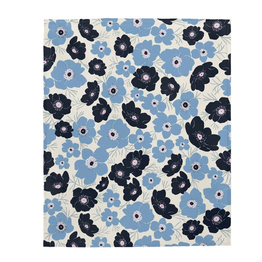 Blue Flowers Velveteen Plush Blanket - Super Soft, Warm & Cozy - We Love Your Gift