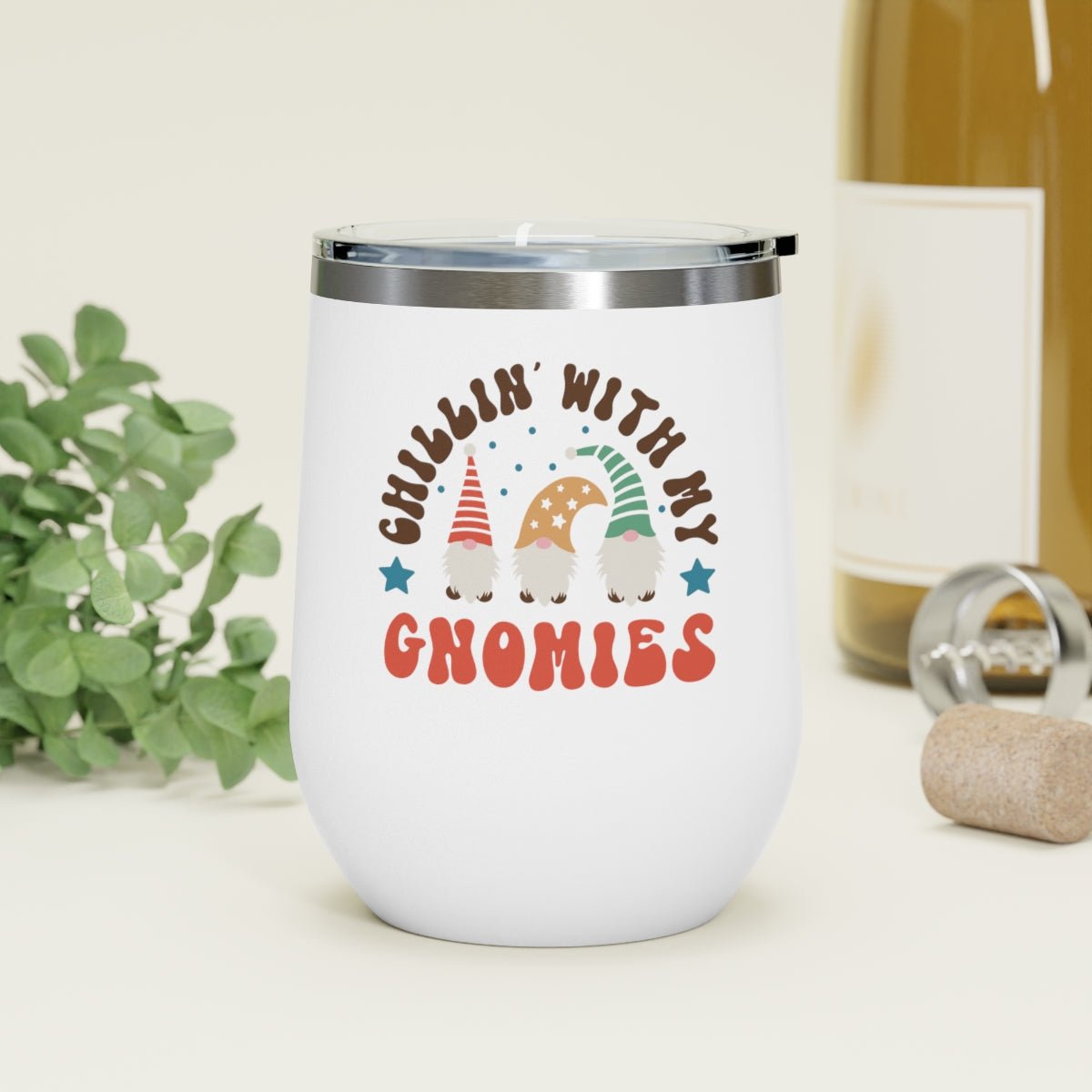 Chillin' With My Gnomies Stars - Holiday 12oz Insulated Wine Tumbler - We Love Your Gift