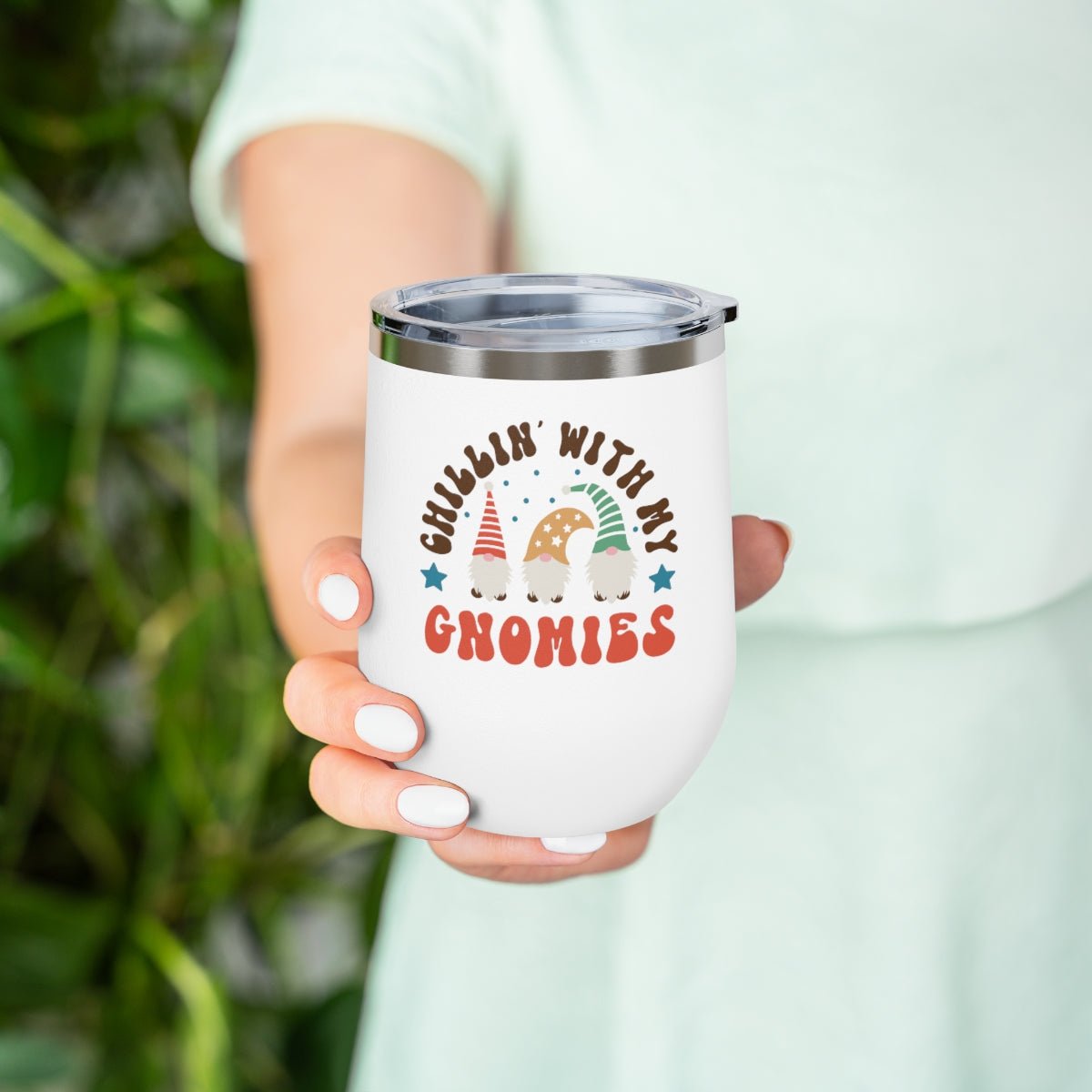 Chillin' With My Gnomies Stars - Holiday 12oz Insulated Wine Tumbler - We Love Your Gift