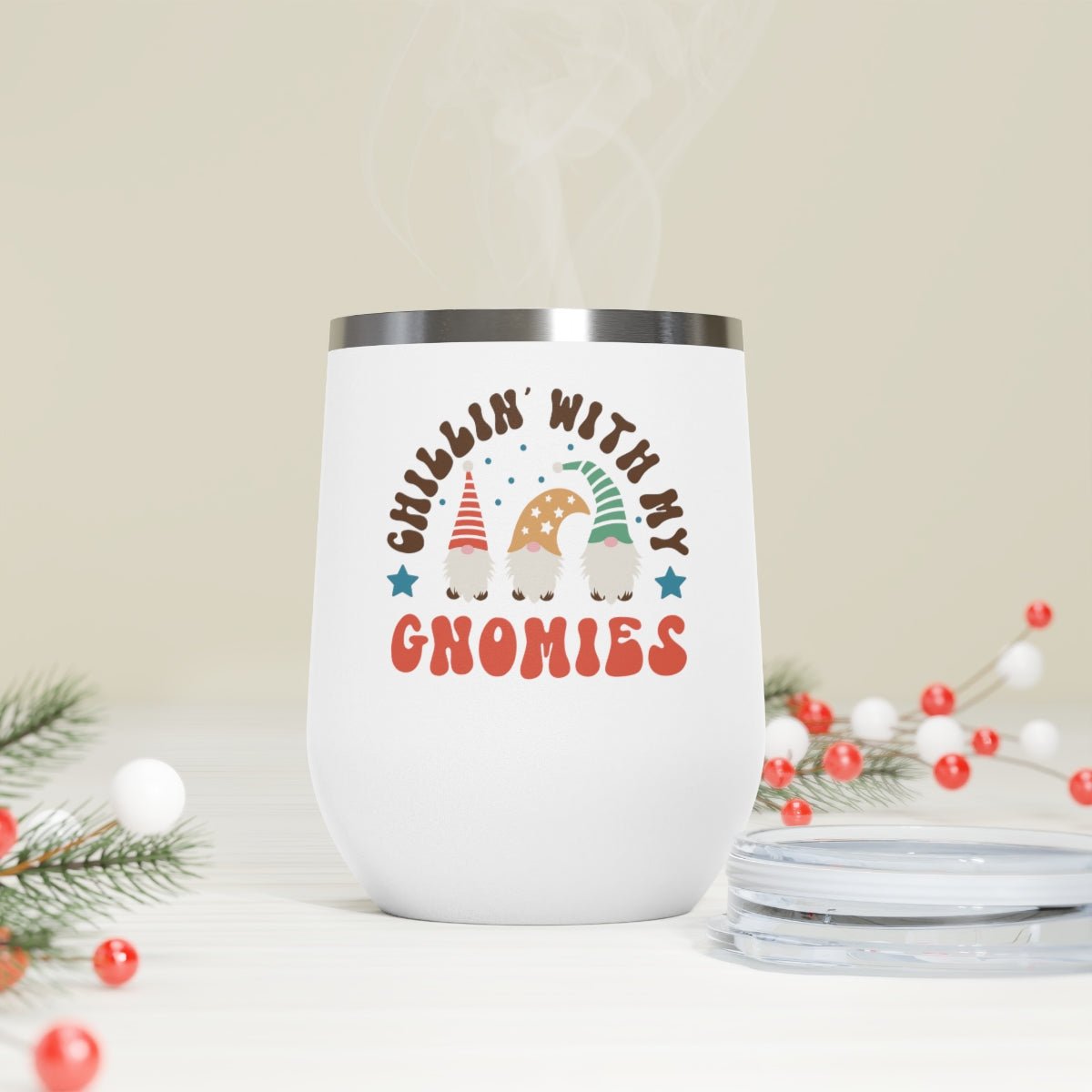 Chillin' With My Gnomies Stars - Holiday 12oz Insulated Wine Tumbler - We Love Your Gift