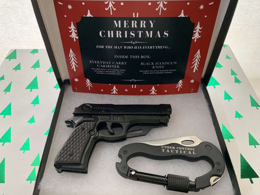 Christmas Bundle 6 - Black 1911 Handgun Knife + Everyday Carry Carabiner - We Love Your Gift