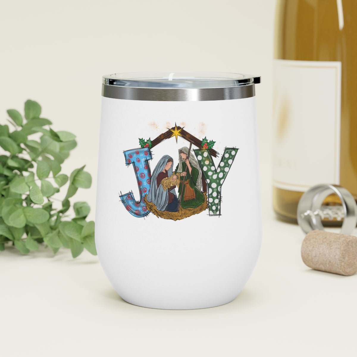 Christmas Nativity Joy - Holiday 12oz Insulated Wine Tumbler - We Love Your Gift