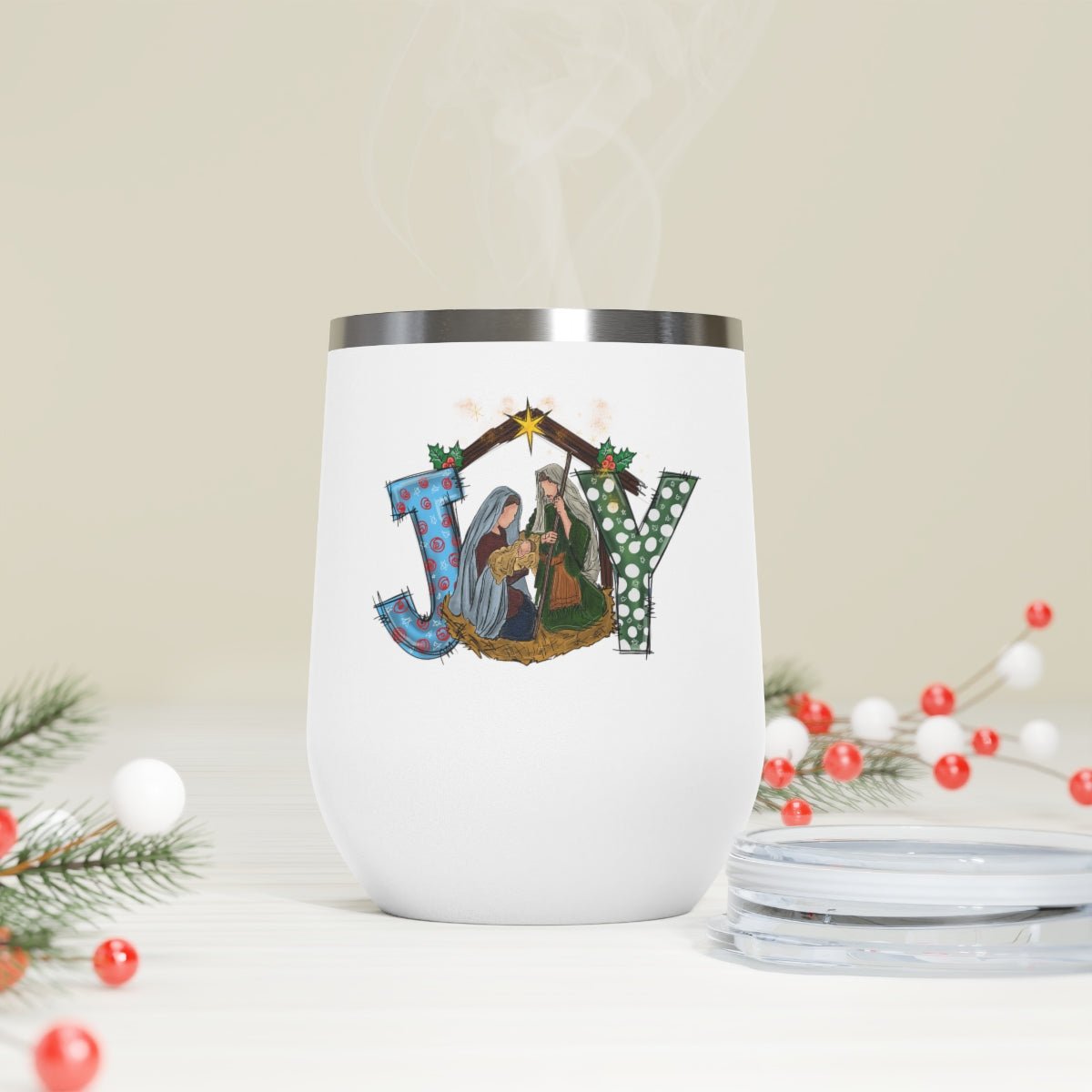 Christmas Nativity Joy - Holiday 12oz Insulated Wine Tumbler - We Love Your Gift