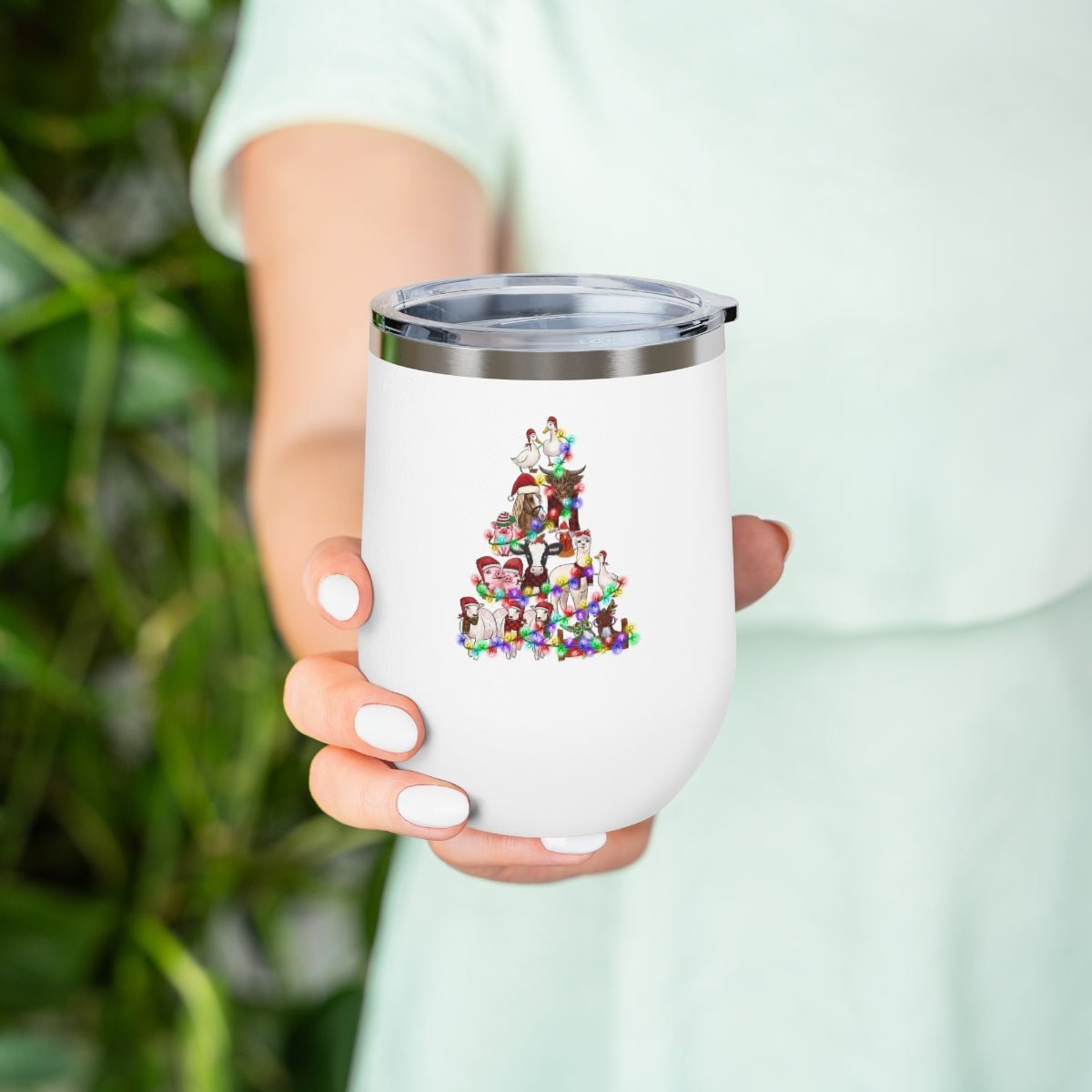 Christmas Tree Farm Animals - Holiday 12oz Insulated Wine Tumbler - We Love Your Gift