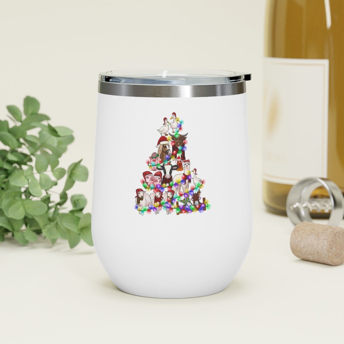 Christmas Tree Farm Animals - Holiday 12oz Insulated Wine Tumbler - We Love Your Gift