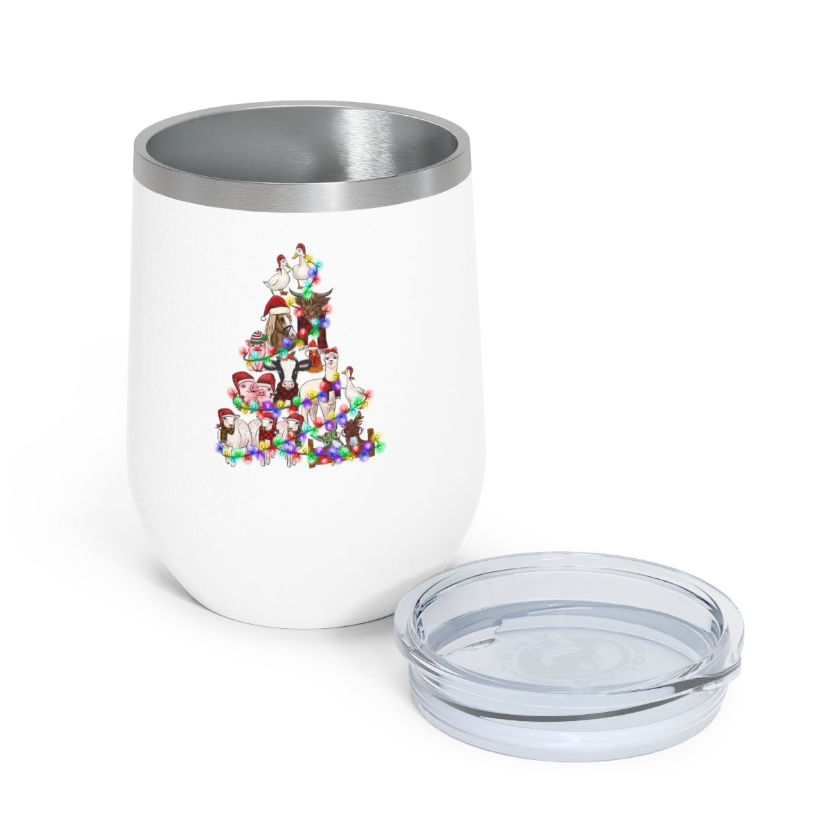 Christmas Tree Farm Animals - Holiday 12oz Insulated Wine Tumbler - We Love Your Gift