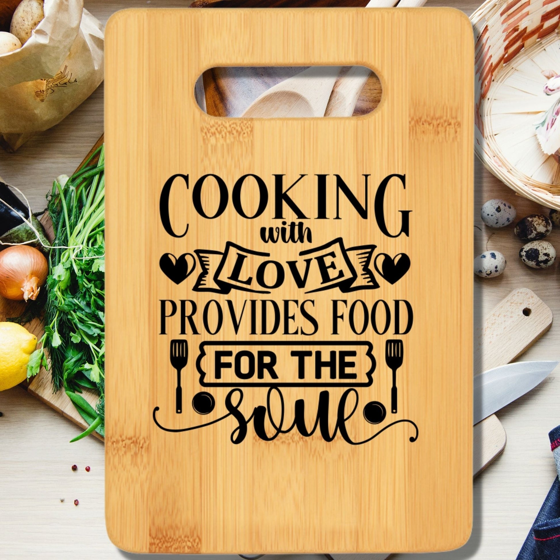 Cooking With Love Provides Food for the Soul Cutting Board v3 - We Love Your Gift