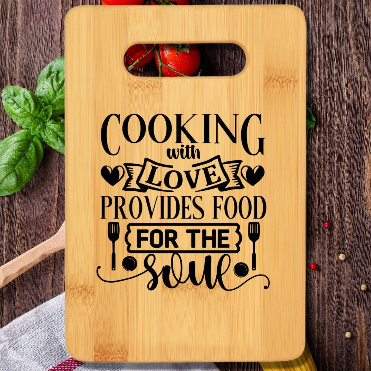 Cooking With Love Provides Food for the Soul Cutting Board v3 - We Love Your Gift