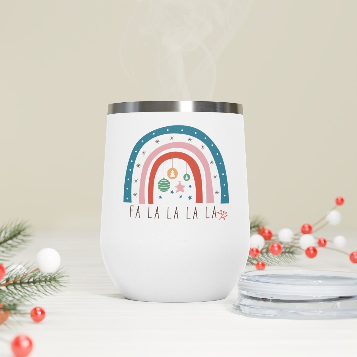 Fa La La La La Rainbow - Holiday 12oz Insulated Wine Tumbler - We Love Your Gift