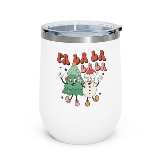 Fa La La La La Tree Snowman - Holiday 12oz Insulated Wine Tumbler - We Love Your Gift