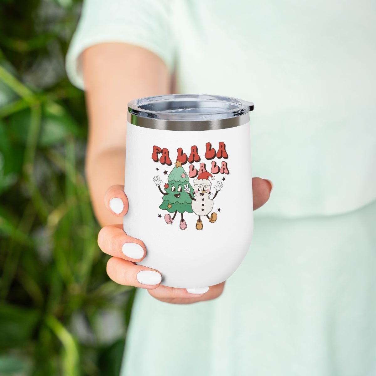 Fa La La La La Tree Snowman - Holiday 12oz Insulated Wine Tumbler - We Love Your Gift