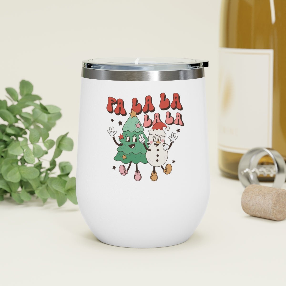 Fa La La La La Tree Snowman - Holiday 12oz Insulated Wine Tumbler - We Love Your Gift