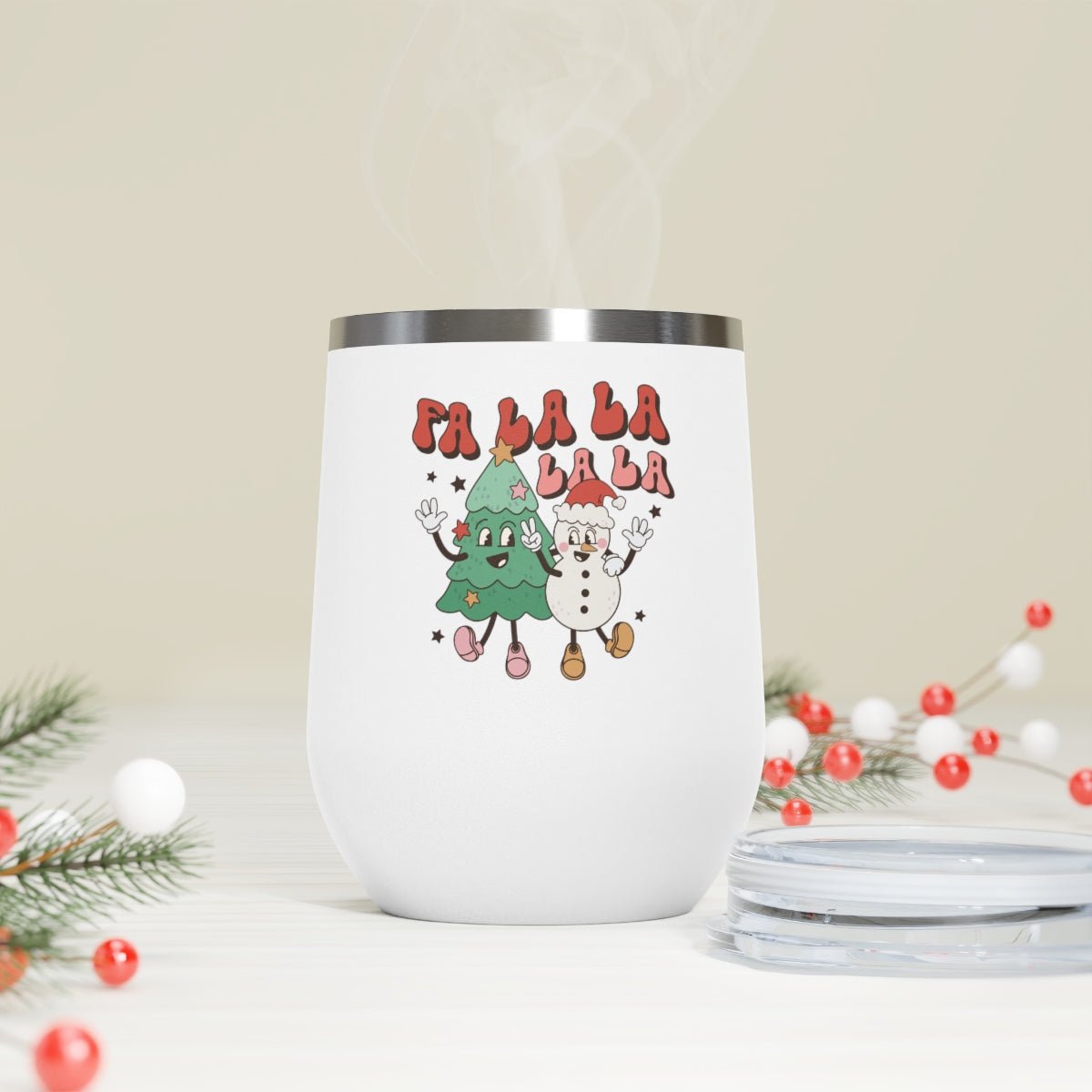 Fa La La La La Tree Snowman - Holiday 12oz Insulated Wine Tumbler - We Love Your Gift