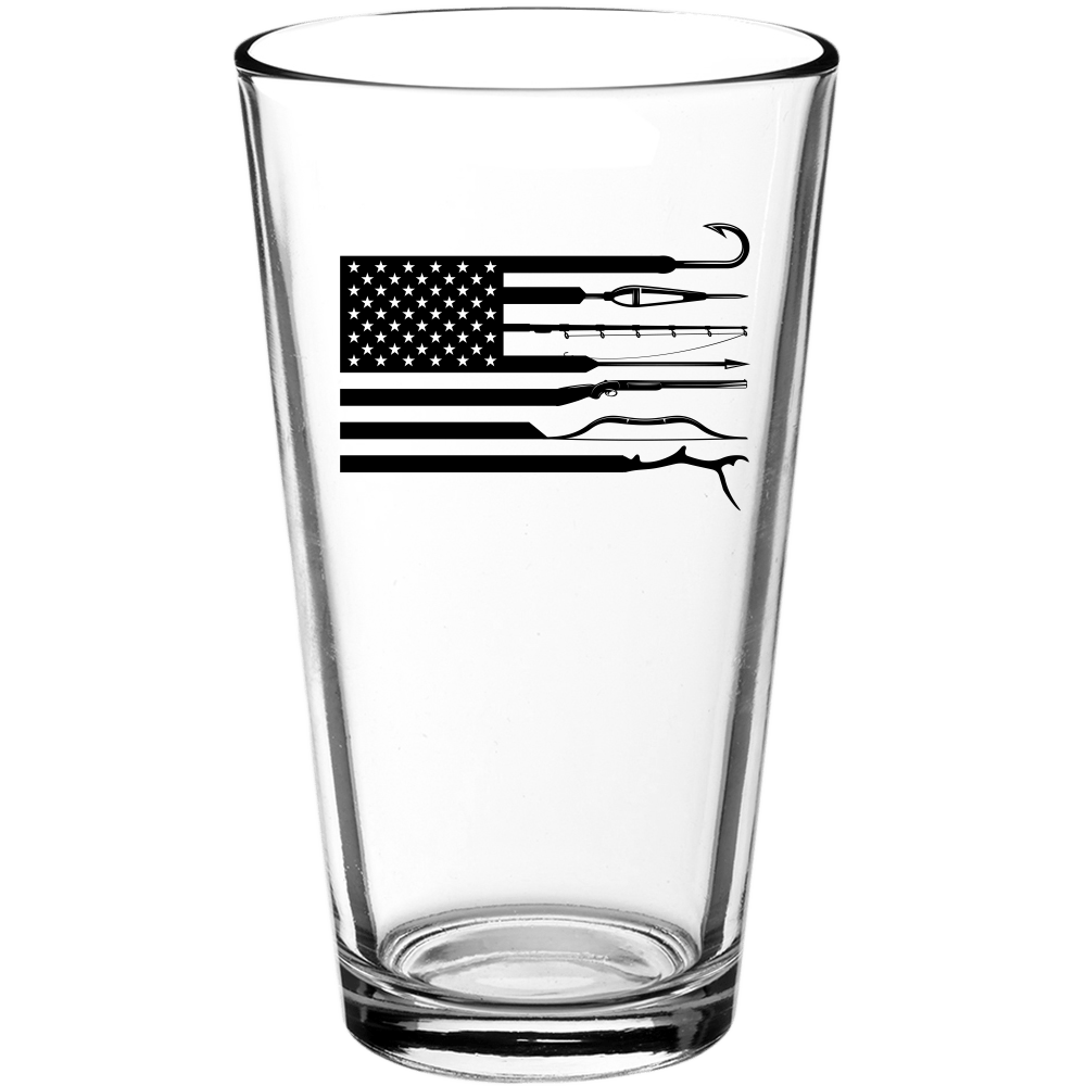 Fishing Hunting American Flag Pint Glass - We Love Your Gift