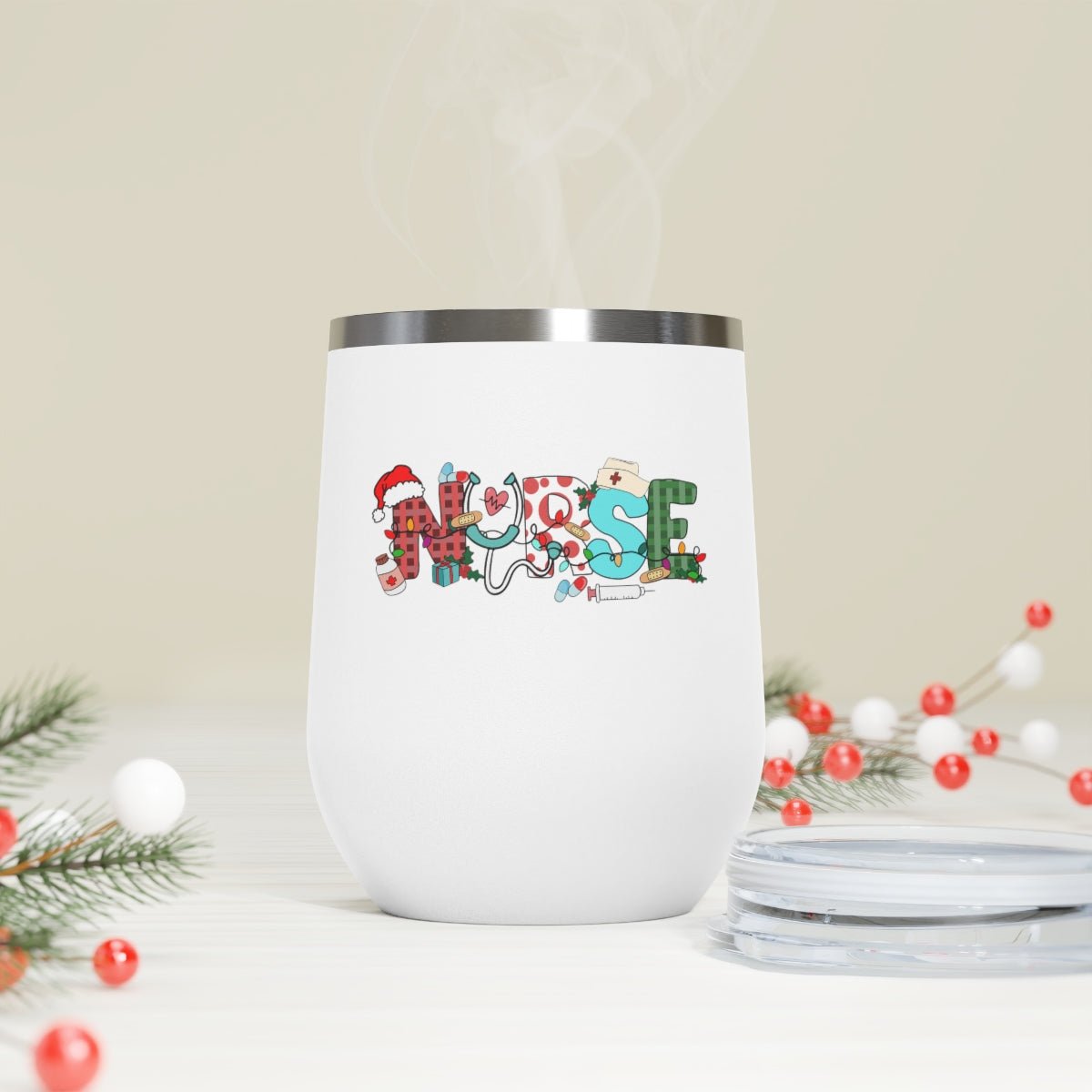 Funny Christmas Nurse - Holiday 12oz Insulated Wine Tumbler - We Love Your Gift