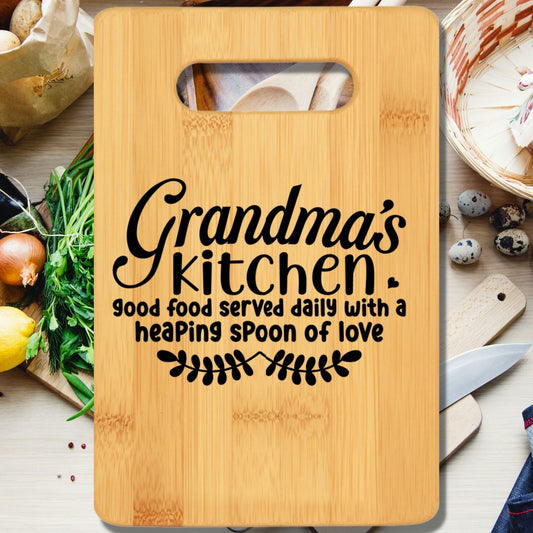 Grandma's Kitchen Good Food Served Daily Cutting Board - We Love Your Gift