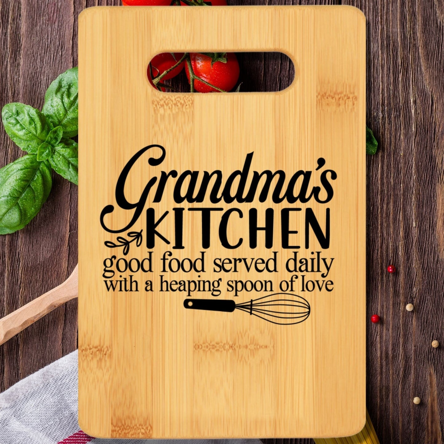 Grandma's Kitchen Good Food Served Daily Cutting Board v2 - We Love Your Gift