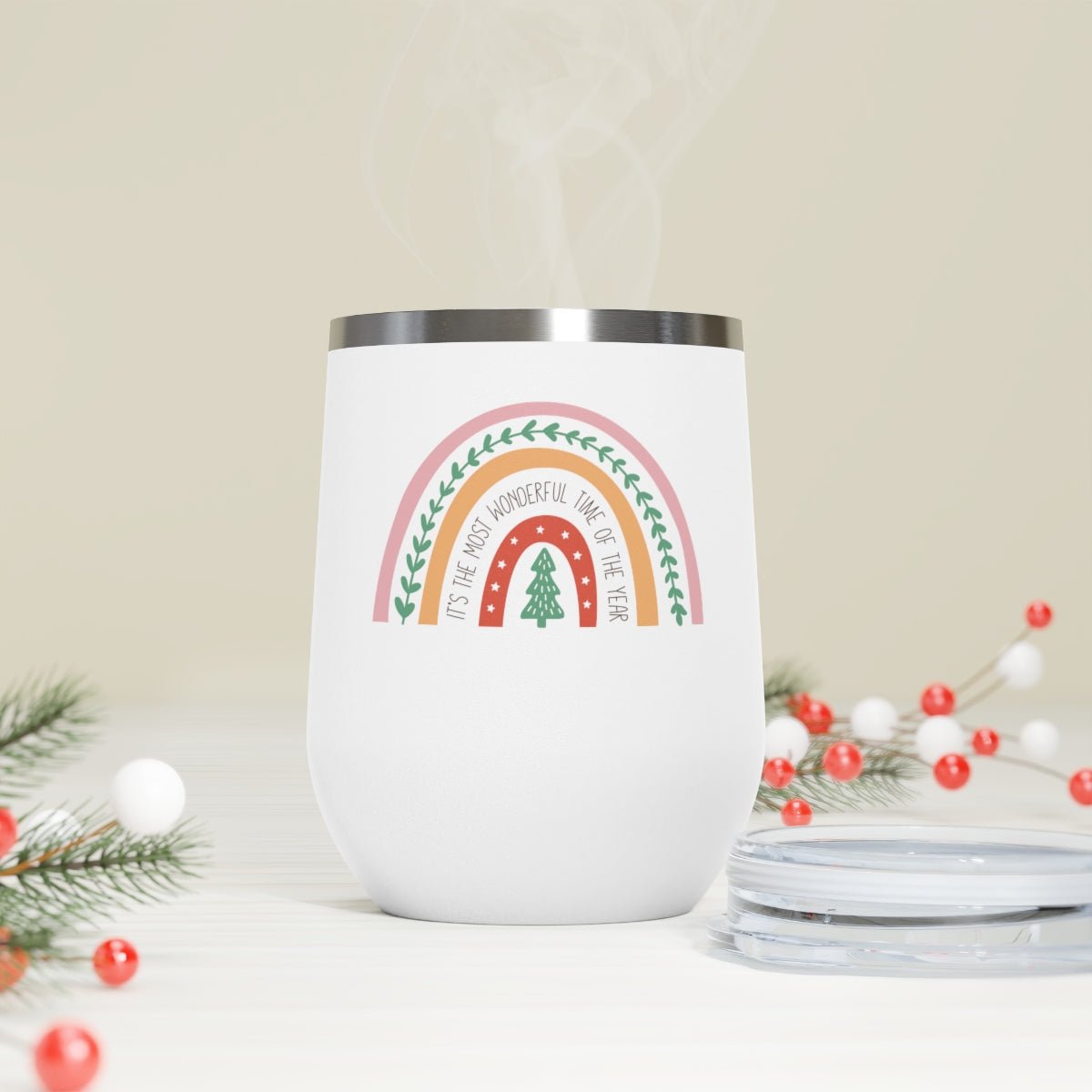 It's the Most Wonderful Time of the Year - Holiday 12oz Insulated Wine Tumbler - We Love Your Gift