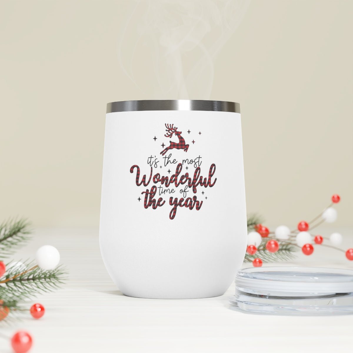 It's the Most Wonderful Time of the Year Reindeer - Holiday 12oz Insulated Wine Tumbler - We Love Your Gift