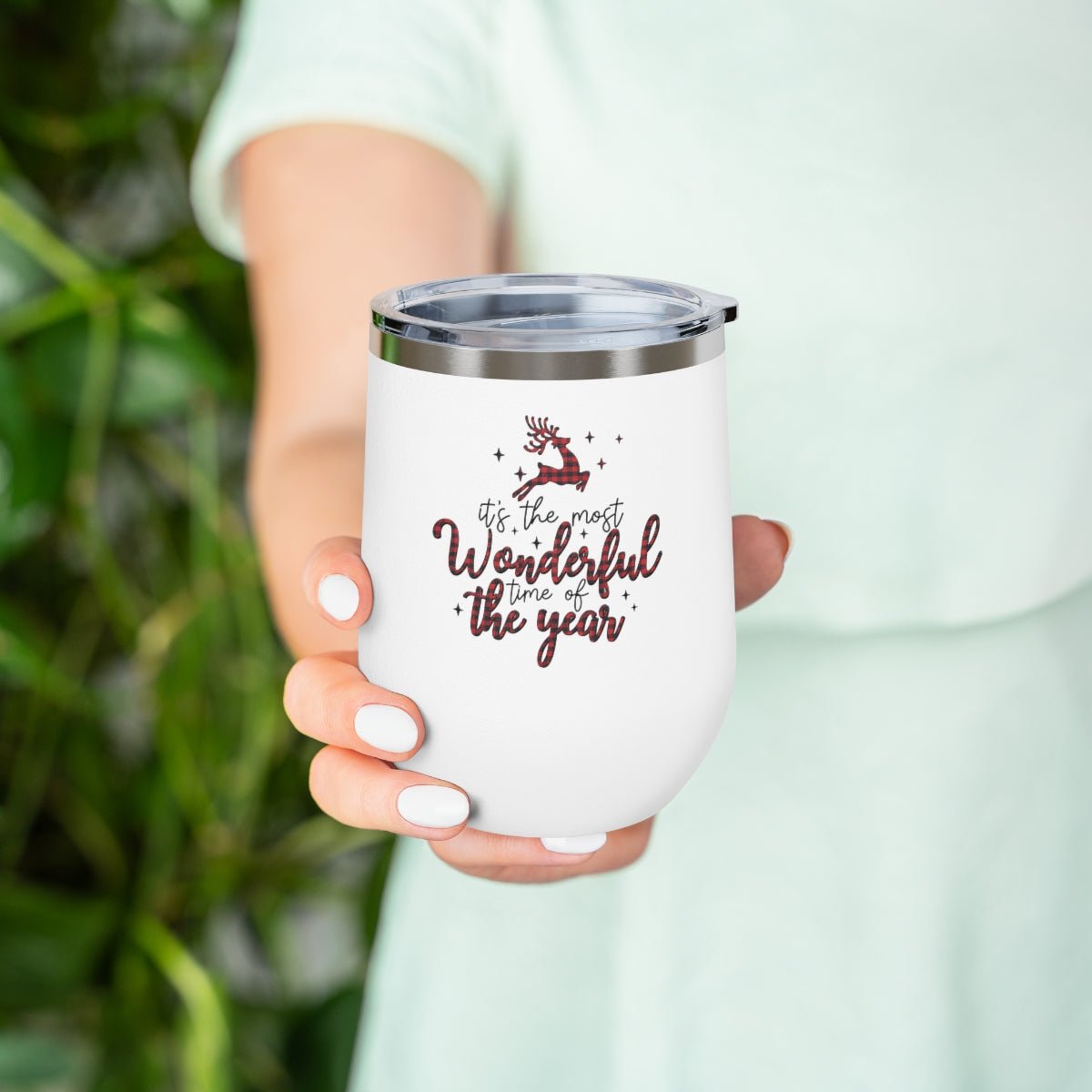 It's the Most Wonderful Time of the Year Reindeer - Holiday 12oz Insulated Wine Tumbler - We Love Your Gift