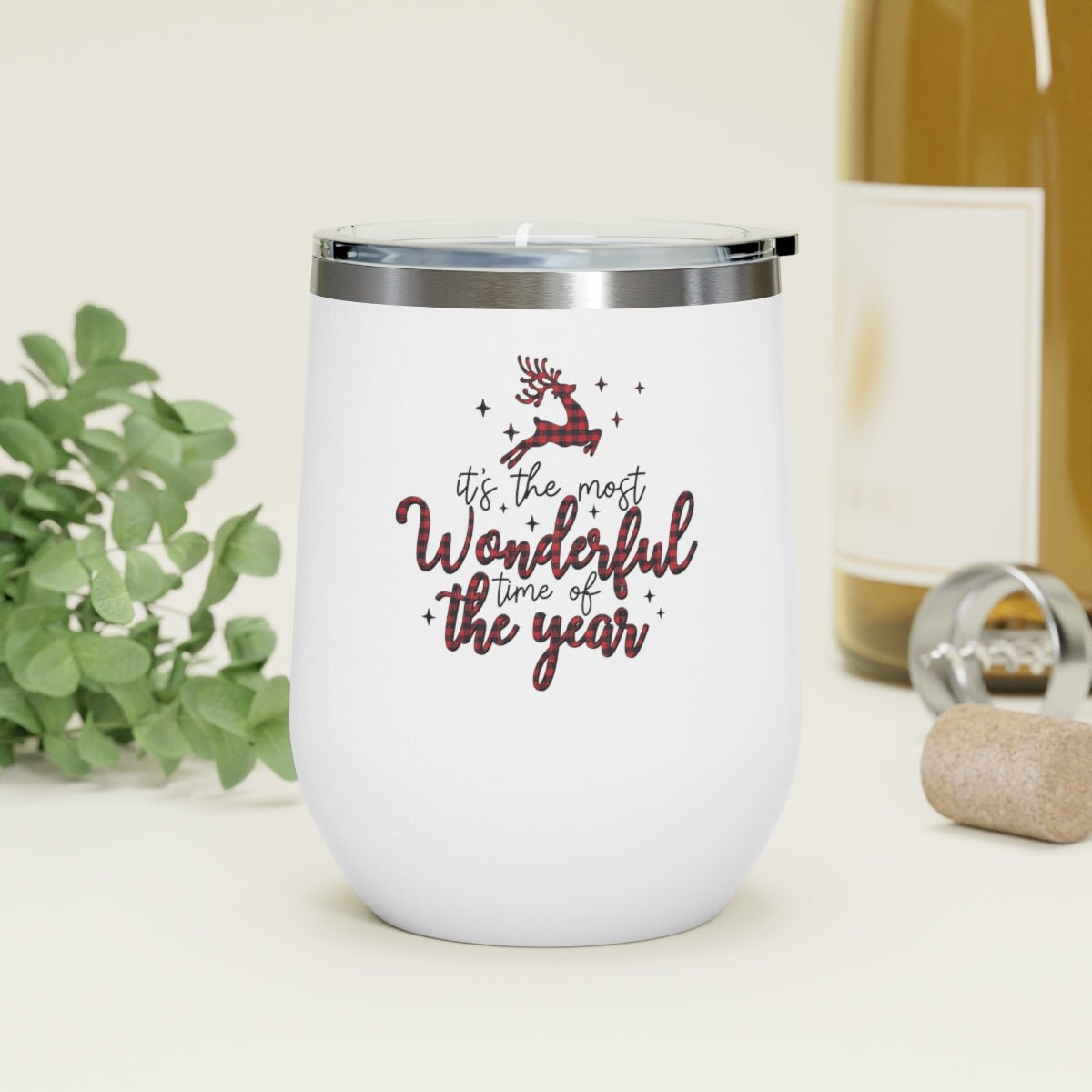 It's the Most Wonderful Time of the Year Reindeer - Holiday 12oz Insulated Wine Tumbler - We Love Your Gift