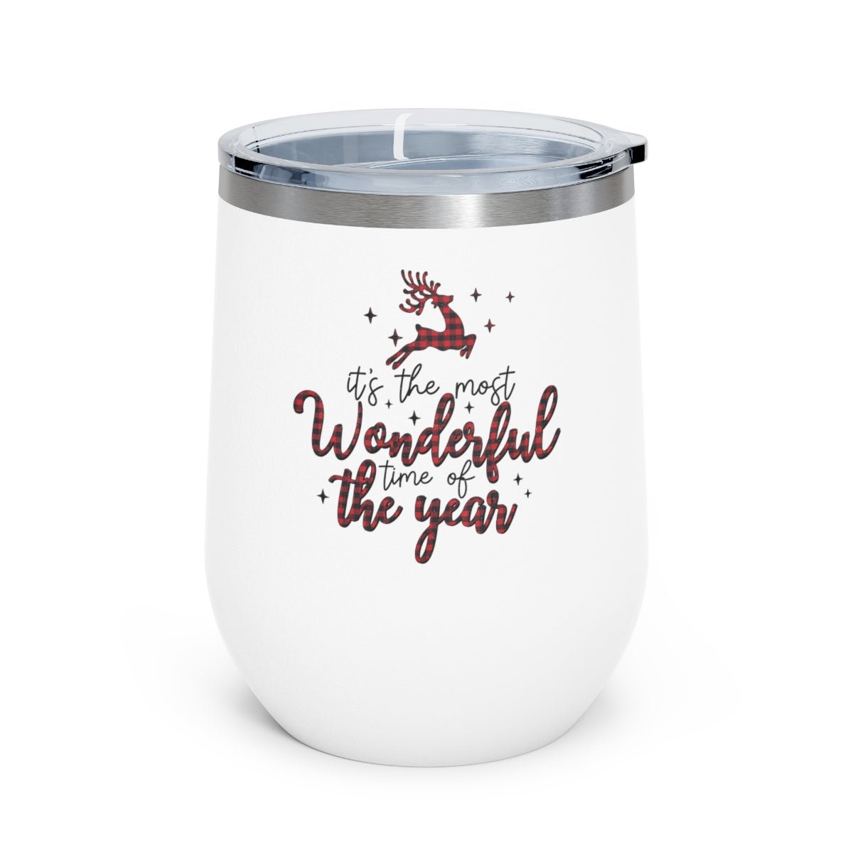 It's the Most Wonderful Time of the Year Reindeer - Holiday 12oz Insulated Wine Tumbler - We Love Your Gift