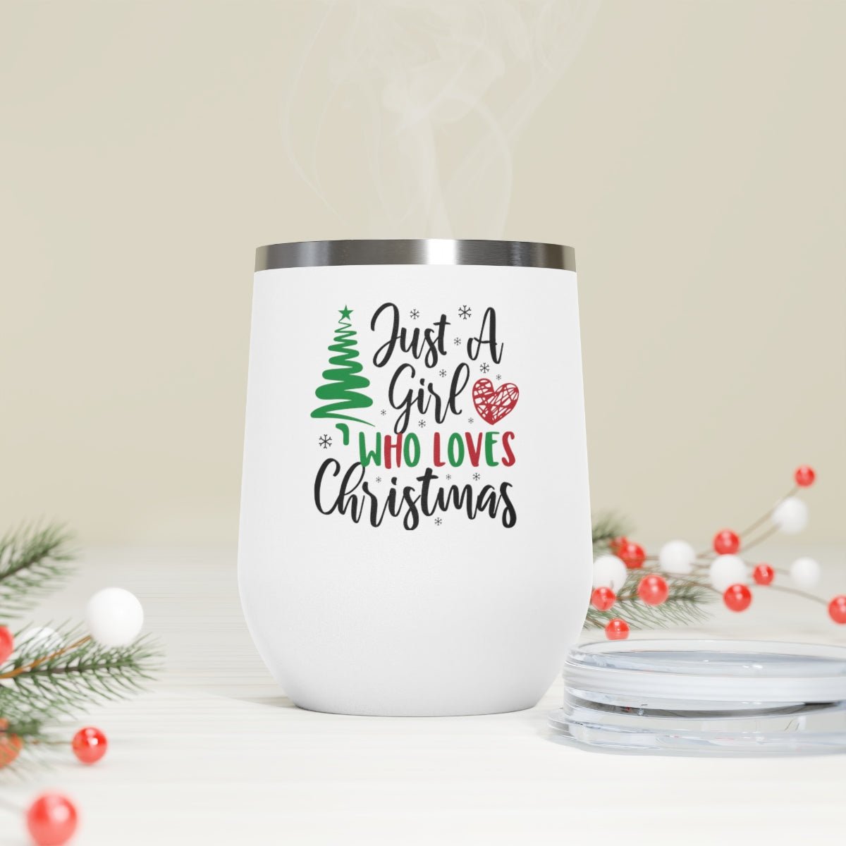 Just a Girl Who Loves Christmas - Holiday 12oz Insulated Wine Tumbler - We Love Your Gift