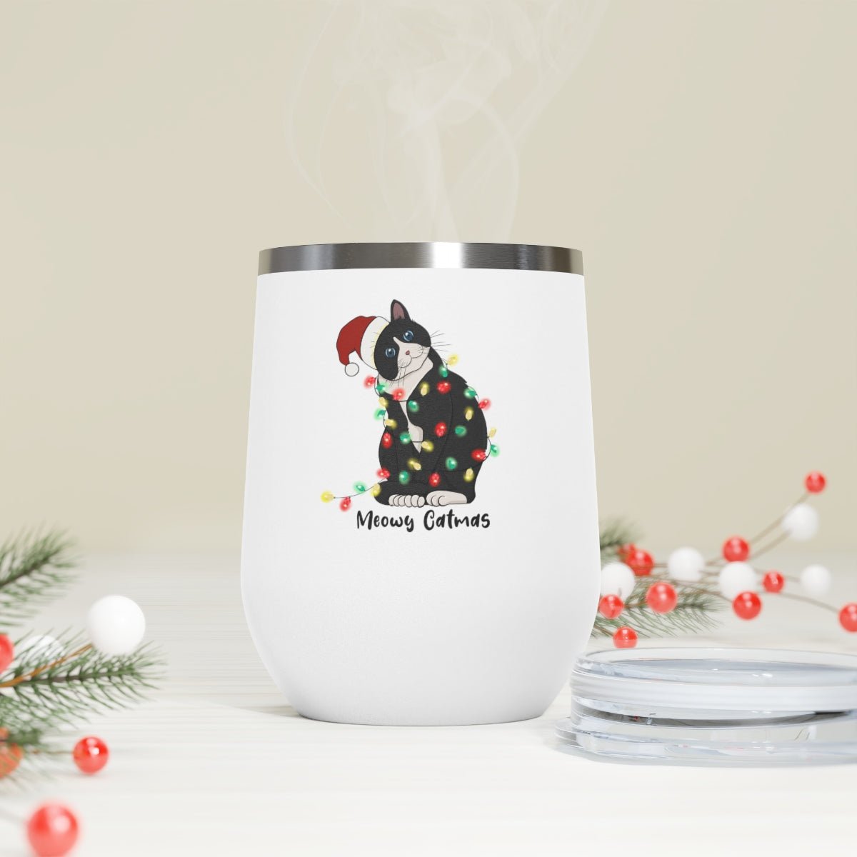 Meowy Catmas - Holiday 12oz Insulated Wine Tumbler - We Love Your Gift