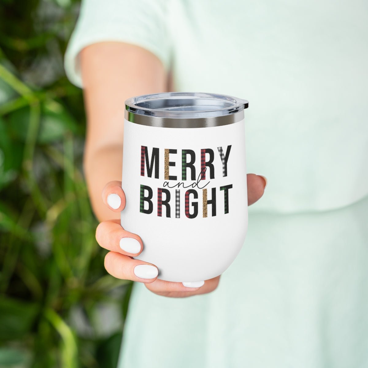 Merry and Bright - Holiday 12oz Insulated Wine Tumbler - We Love Your Gift