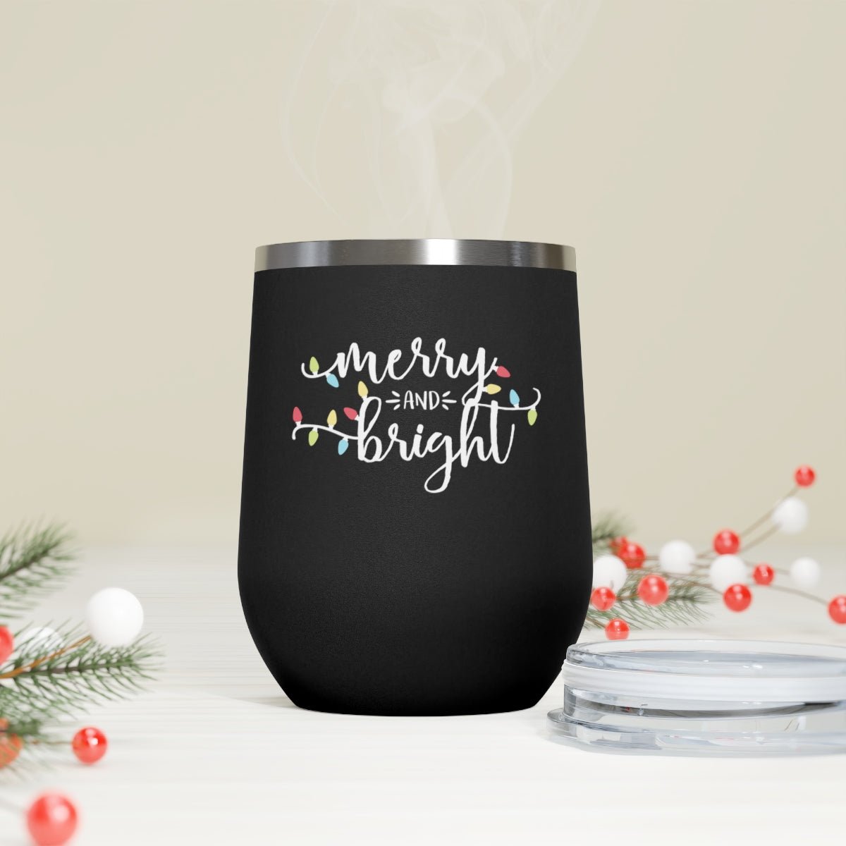 Merry and Bright - Holiday 12oz Insulated Wine Tumbler - We Love Your Gift