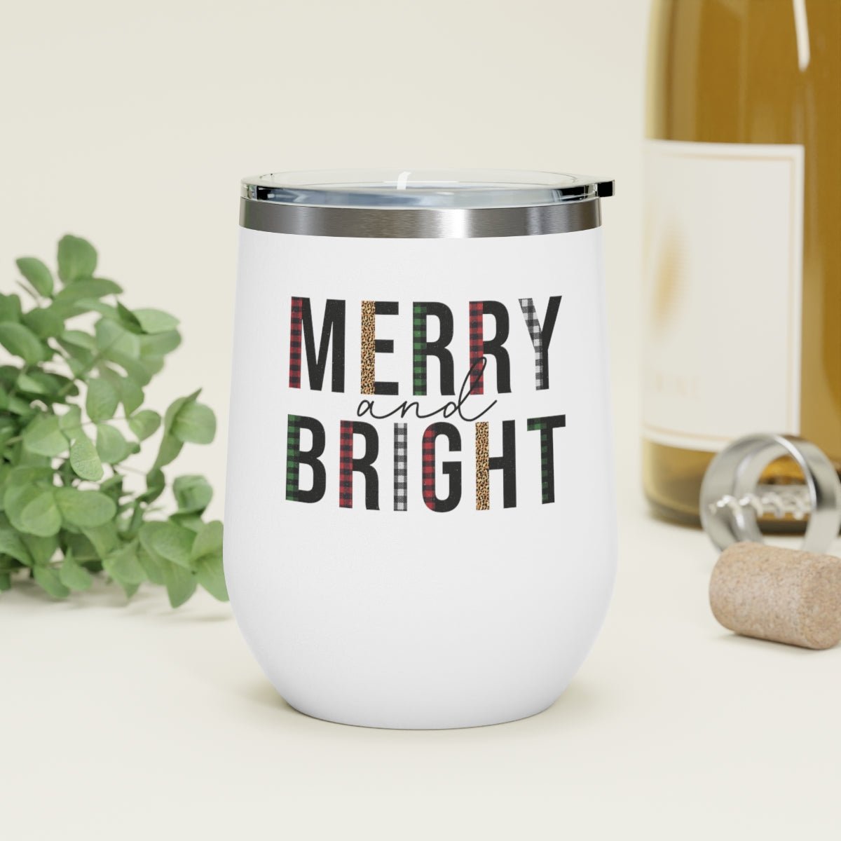 Merry and Bright - Holiday 12oz Insulated Wine Tumbler - We Love Your Gift