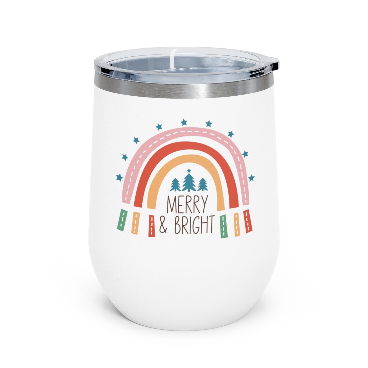 Merry & Bright Rainbow - Holiday 12oz Insulated Wine Tumbler - We Love Your Gift