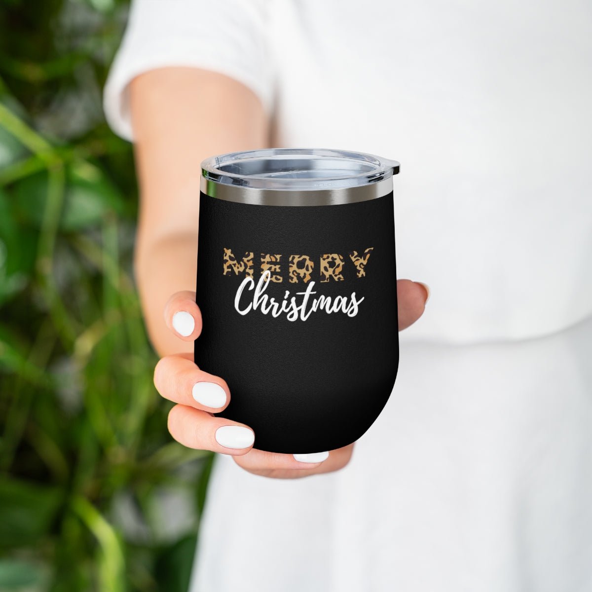 Merry Christmas Animal Print - Holiday 12oz Insulated Wine Tumbler - We Love Your Gift