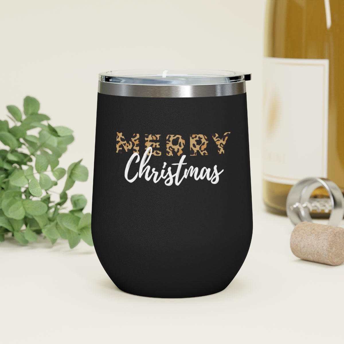 Merry Christmas Animal Print - Holiday 12oz Insulated Wine Tumbler - We Love Your Gift