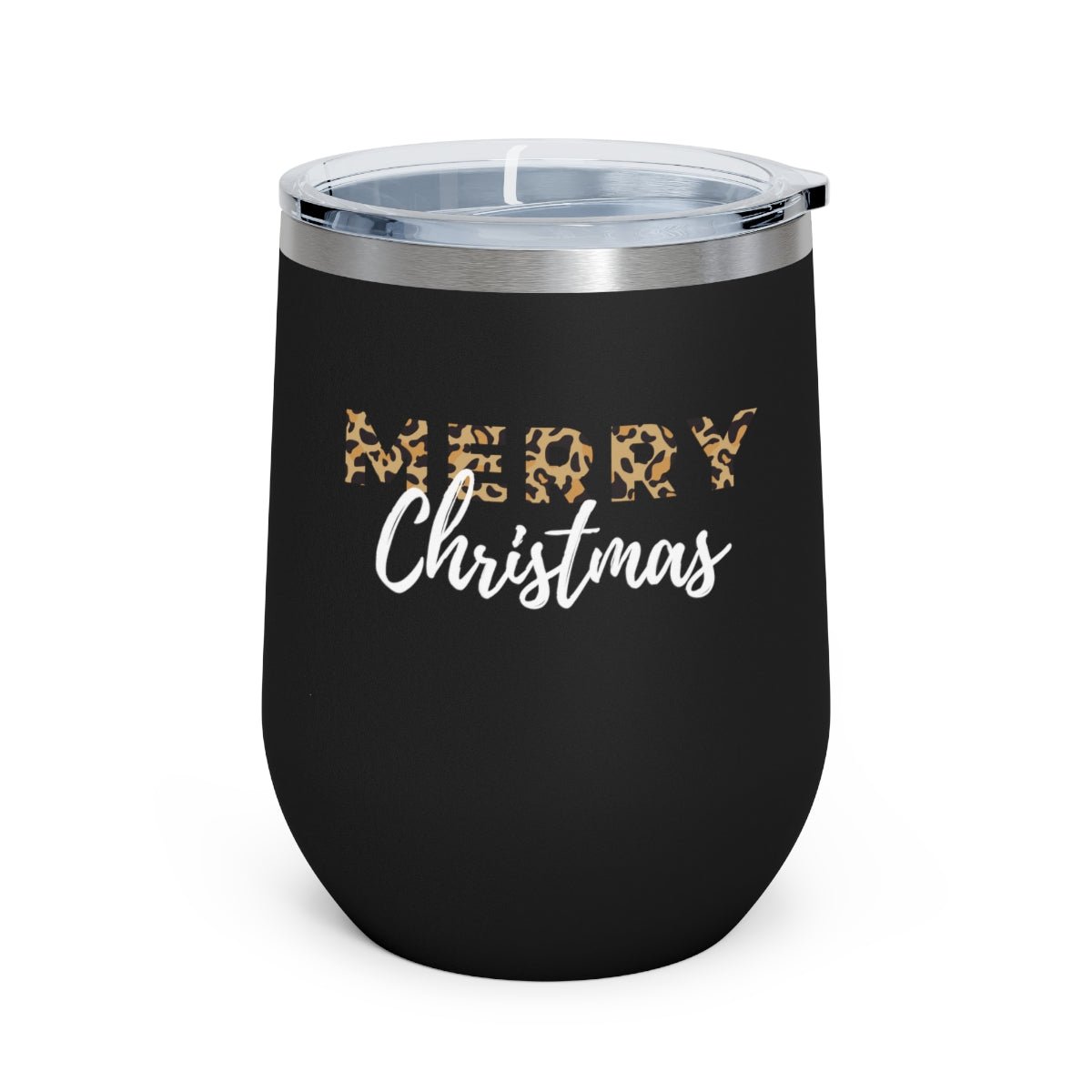 Merry Christmas Animal Print - Holiday 12oz Insulated Wine Tumbler - We Love Your Gift