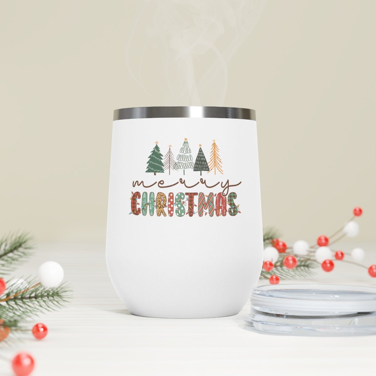 Merry Christmas - Holiday 12oz Insulated Wine Tumbler - We Love Your Gift