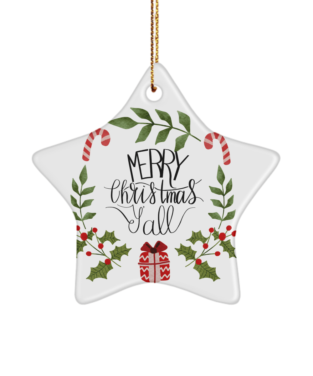 Merry Christmas Y'all Funny Christmas Ceramic Ornament for Family Tree Hanging (version 1) - We Love Your Gift