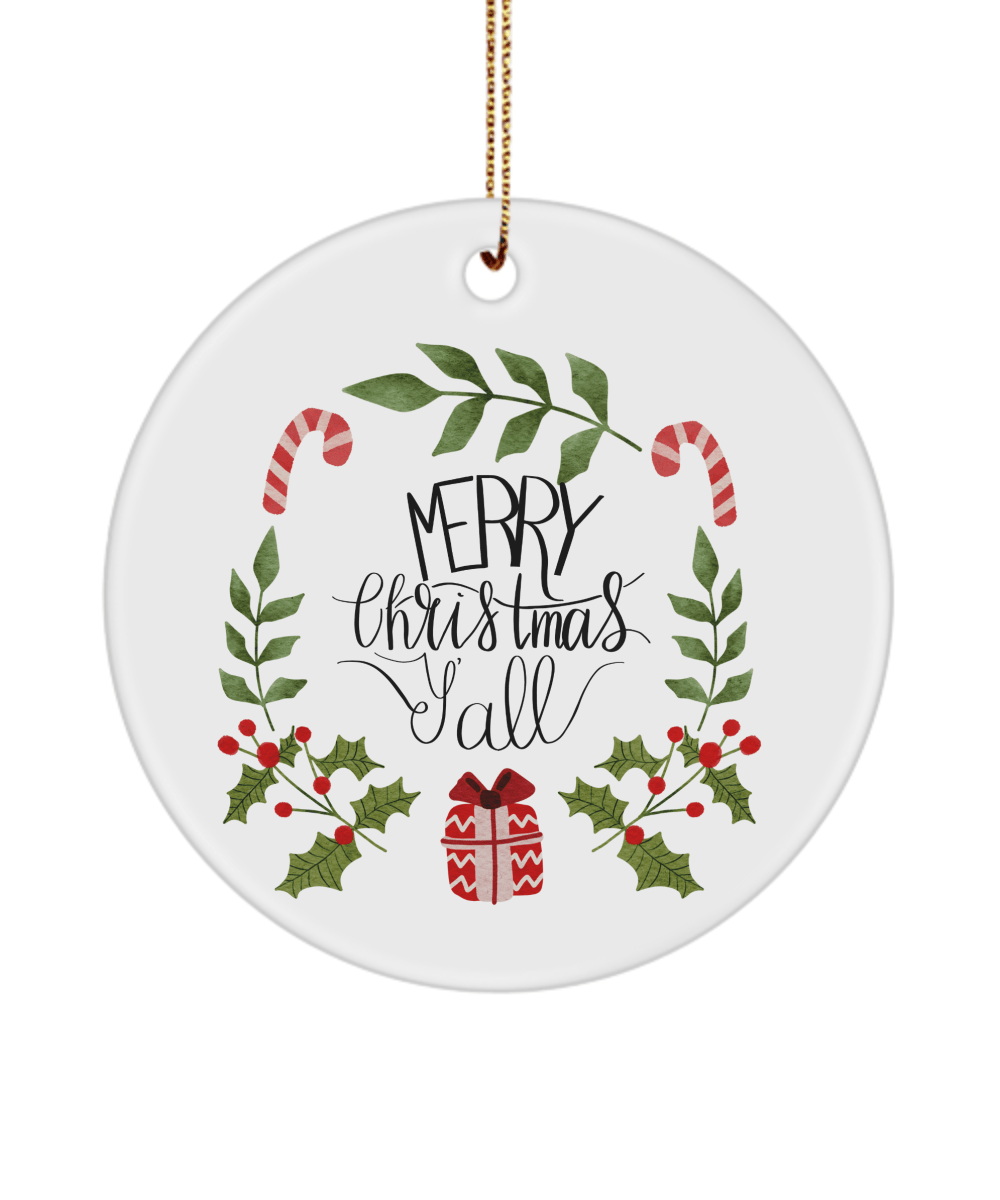 Merry Christmas Y'all Funny Christmas Ceramic Ornament for Family Tree Hanging (version 1) - We Love Your Gift