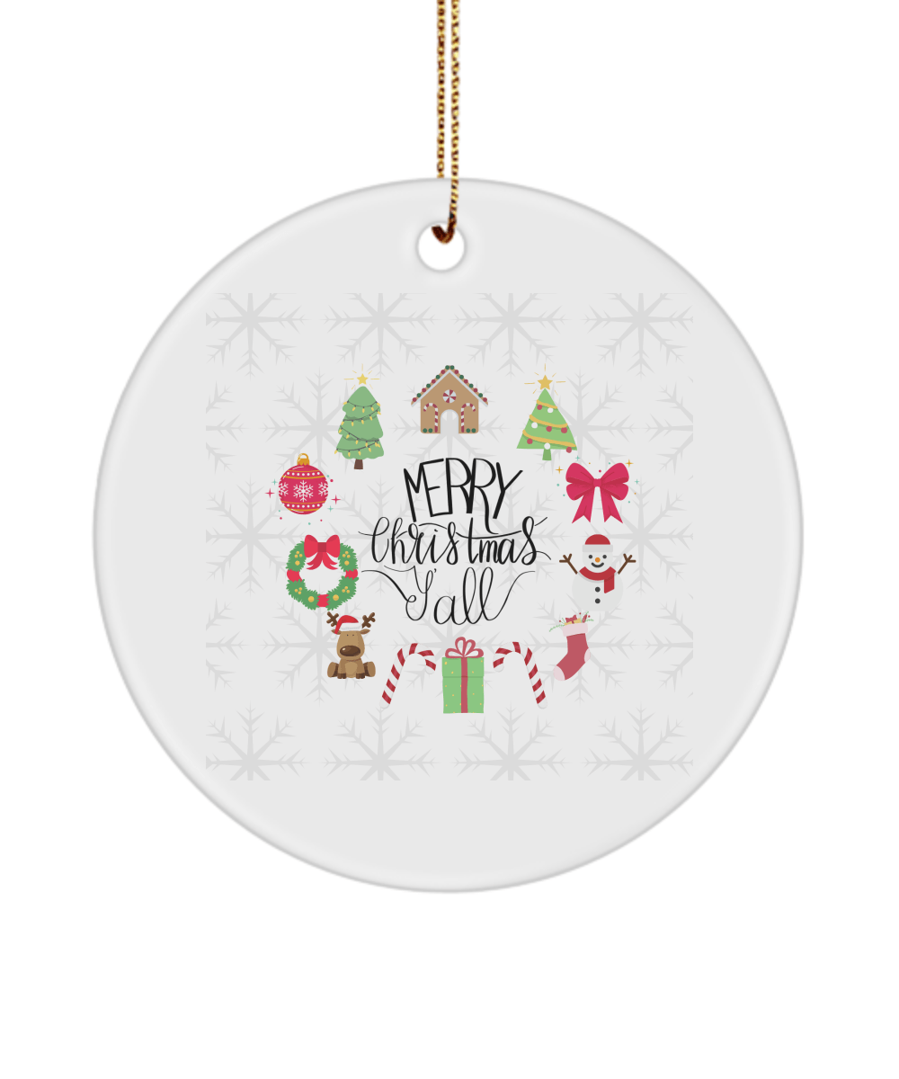 Merry Christmas Y'all Funny Christmas Ceramic Ornament for Family Tree Hanging (version 2) - We Love Your Gift