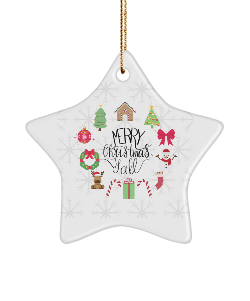 Merry Christmas Y'all Funny Christmas Ceramic Ornament for Family Tree Hanging (version 2) - We Love Your Gift