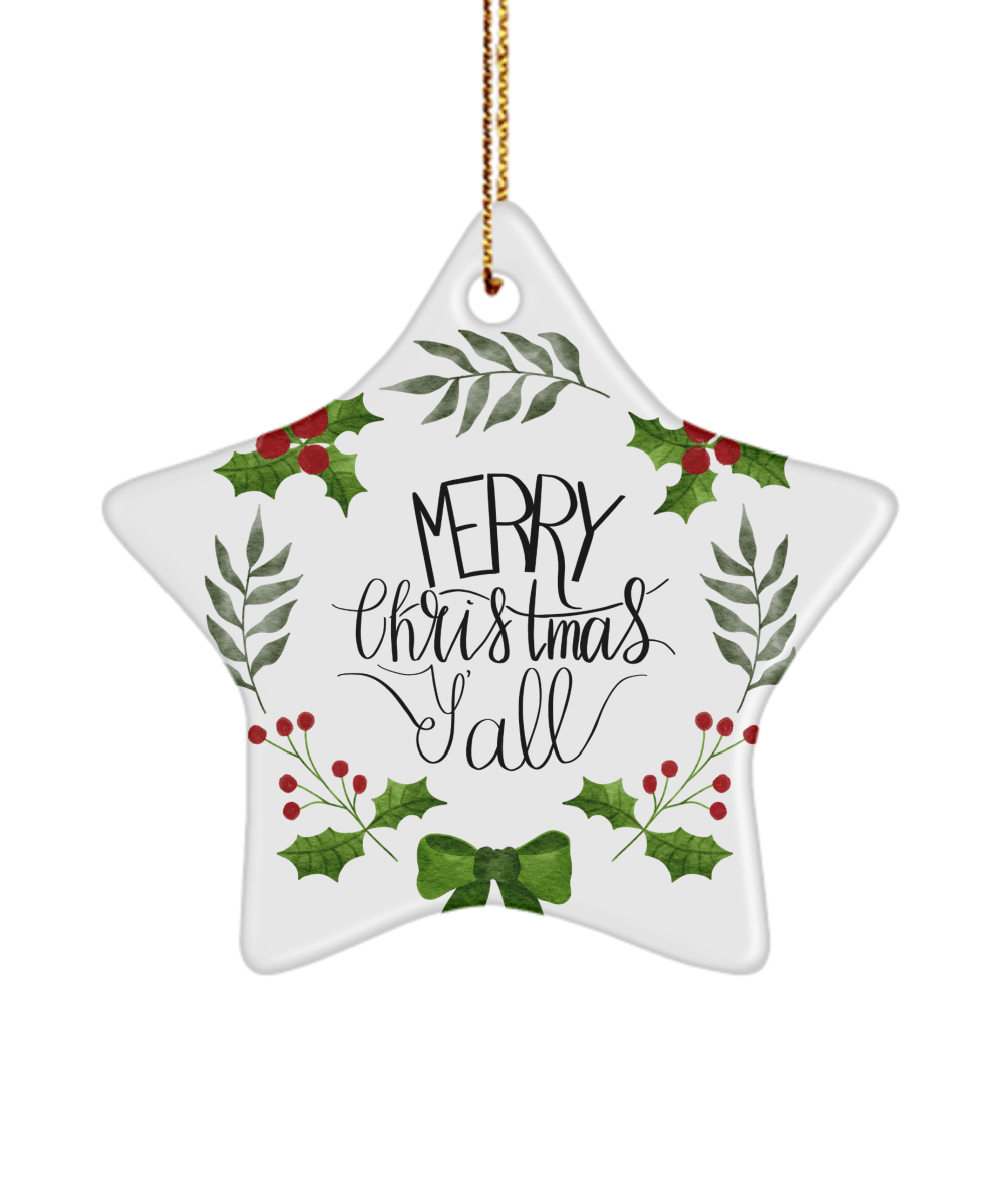 Merry Christmas Y'all Funny Christmas Ceramic Ornament for Family Tree Hanging (version 3) - We Love Your Gift