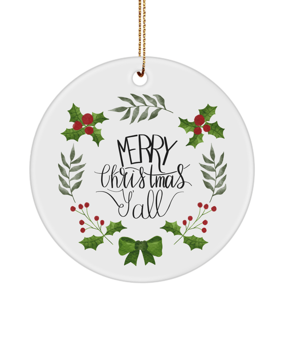 Merry Christmas Y'all Funny Christmas Ceramic Ornament for Family Tree Hanging (version 3) - We Love Your Gift