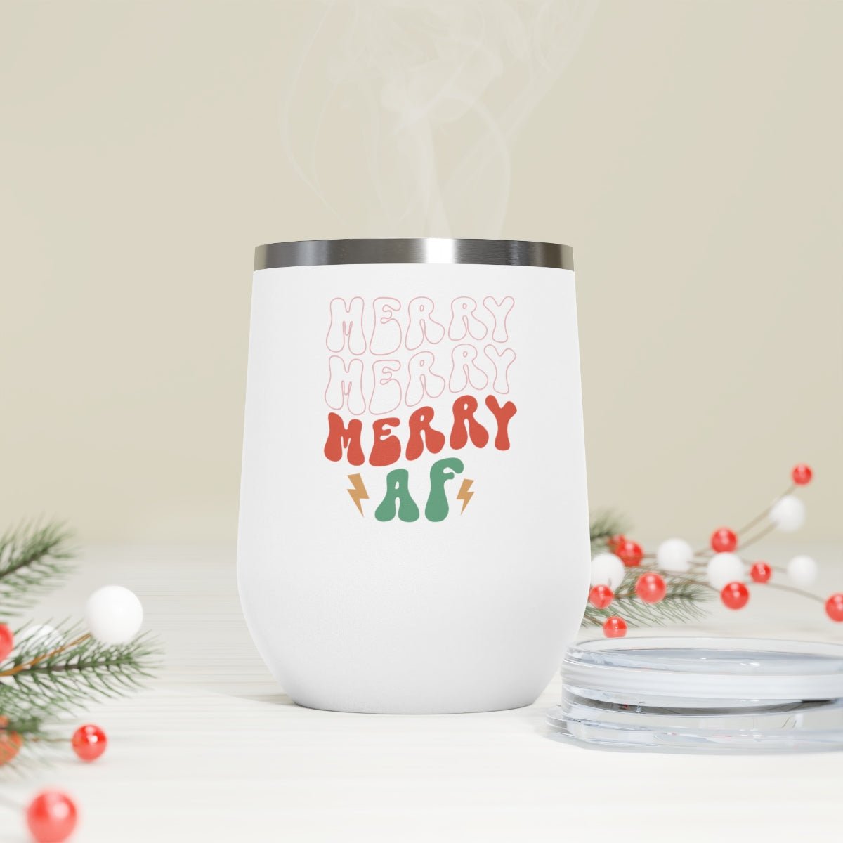 Merry Merry Merry AF - Holiday 12oz Insulated Wine Tumbler - We Love Your Gift