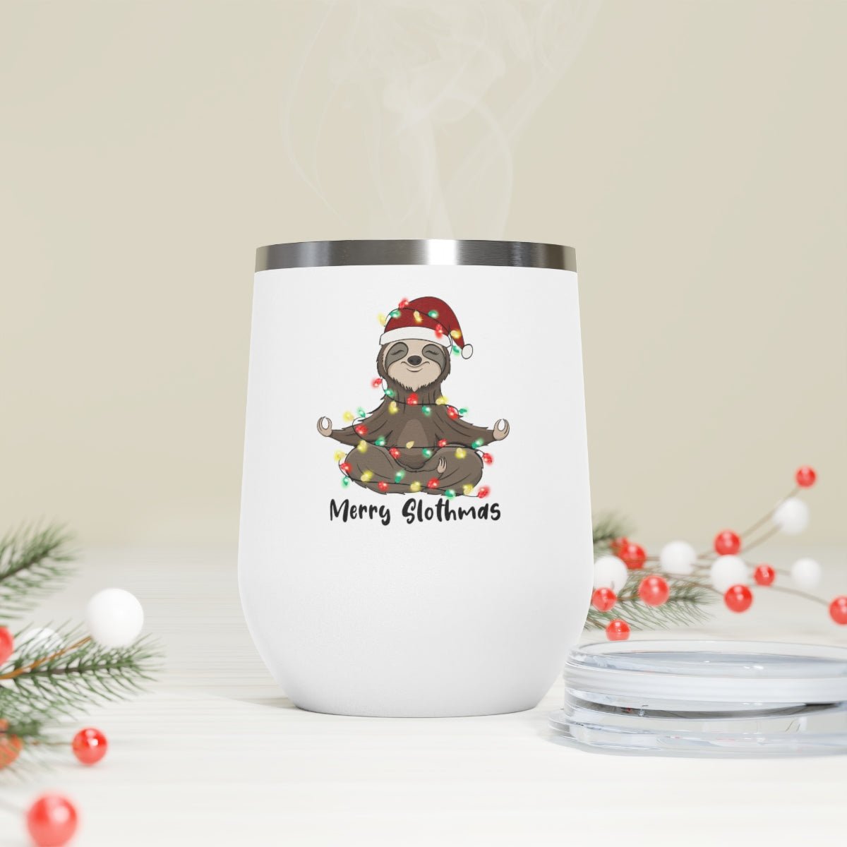 Merry Slothmas - Holiday 12oz Insulated Wine Tumbler - We Love Your Gift